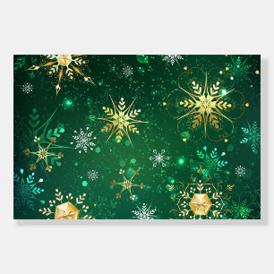 Xmas Golden Snowflakes on Green Background Foam Board