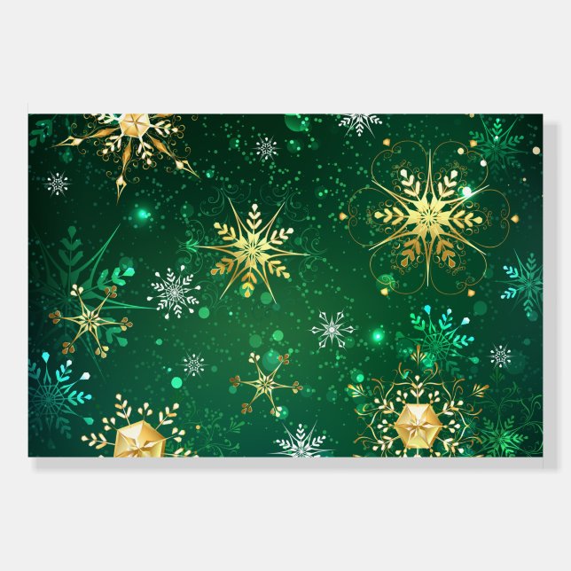 Xmas Golden Snowflakes on Green Background Foam Board (Front)