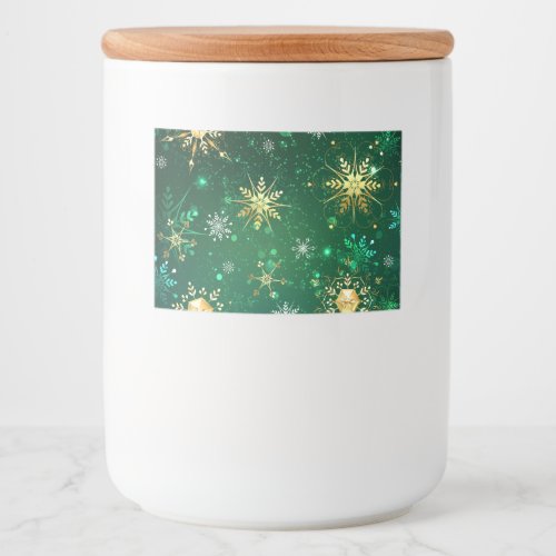 Xmas Golden Snowflakes on Green Background Food Label
