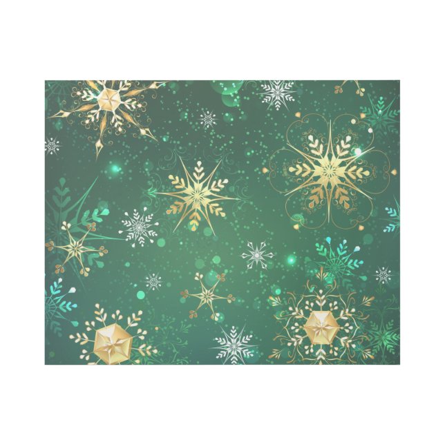 Xmas Golden Snowflakes on Green Background Gallery Wrap (Front)