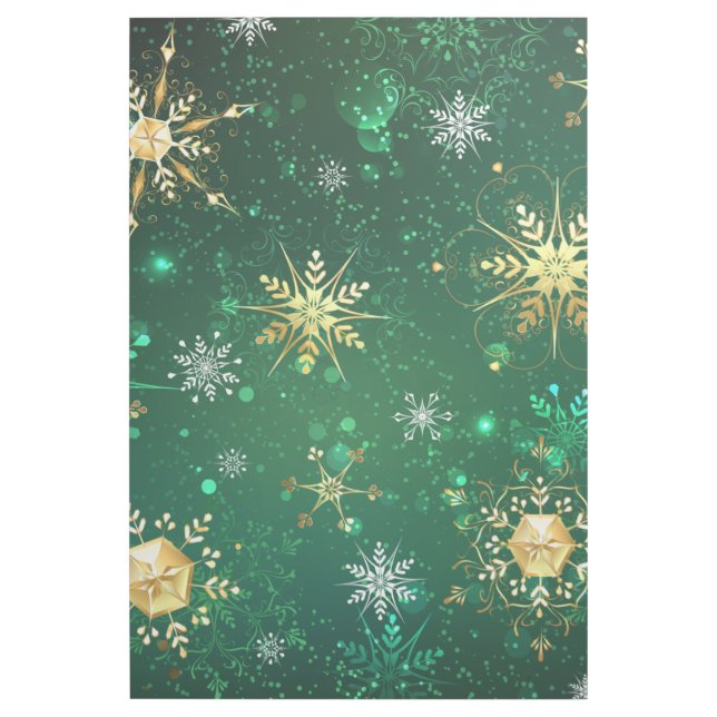 Xmas Golden Snowflakes on Green Background Gallery Wrap (Front)