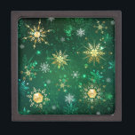 Xmas Golden Snowflakes on Green Background Gift Box<br><div class="desc">Green Christmas background with gold and green jewelry snowflakes. Golden snowflakes. Xmas.</div>