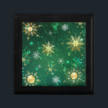 Xmas Golden Snowflakes on Green Background Gift Box<br><div class="desc">Green Christmas background with gold and green jewelry snowflakes. Golden snowflakes. Xmas.</div>