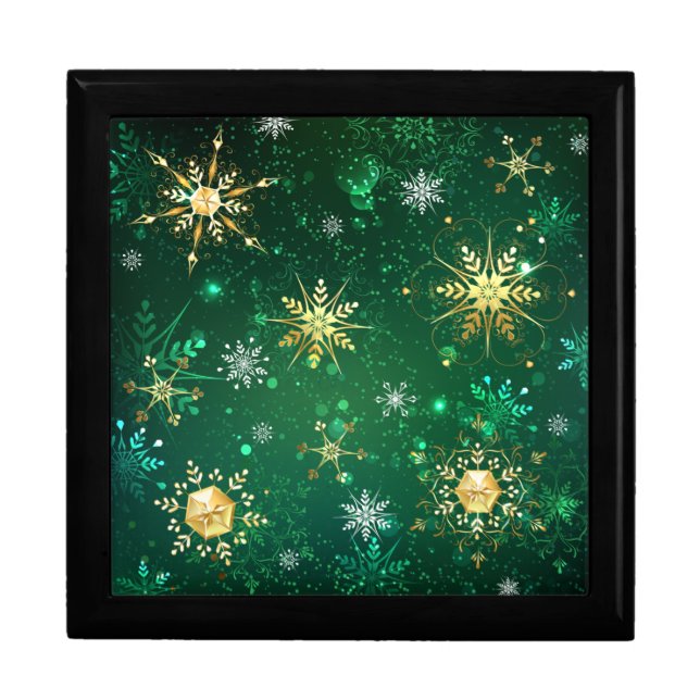 Xmas Golden Snowflakes on Green Background Gift Box (Front)