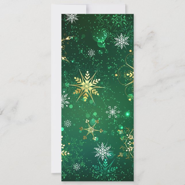Xmas Golden Snowflakes on Green Background Holiday Card (Front)