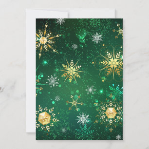 Xmas Golden Snowflakes on Green Background Invitation
