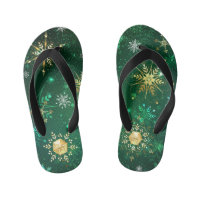 Xmas Golden Snowflakes on Green Background