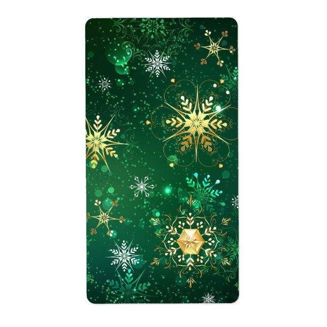 Xmas Golden Snowflakes on Green Background Label (Front)