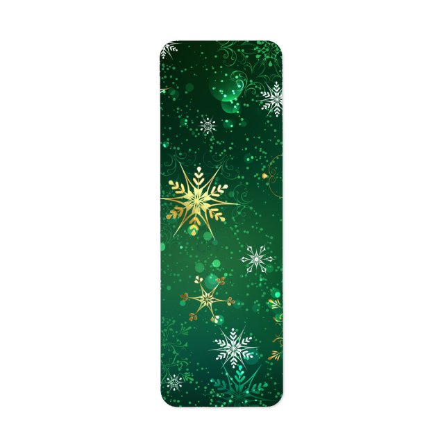 Xmas Golden Snowflakes on Green Background Label (Front)