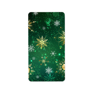 Xmas Golden Snowflakes on Green Background Label