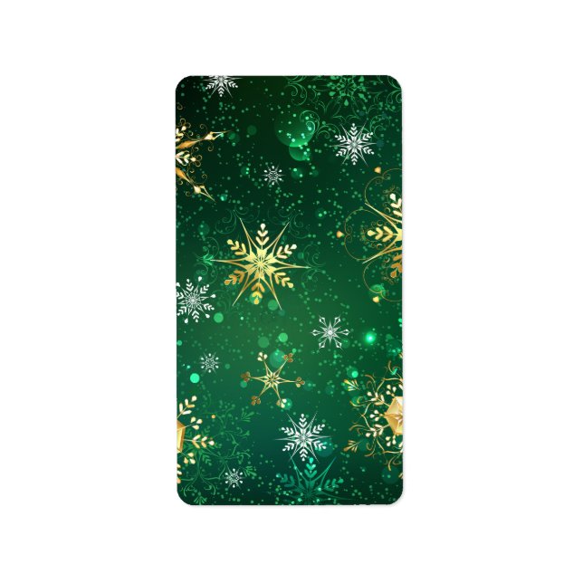 Xmas Golden Snowflakes on Green Background Label (Front)