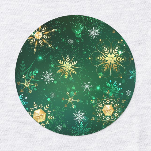 Xmas Golden Snowflakes on Green Background Labels (Design 1)
