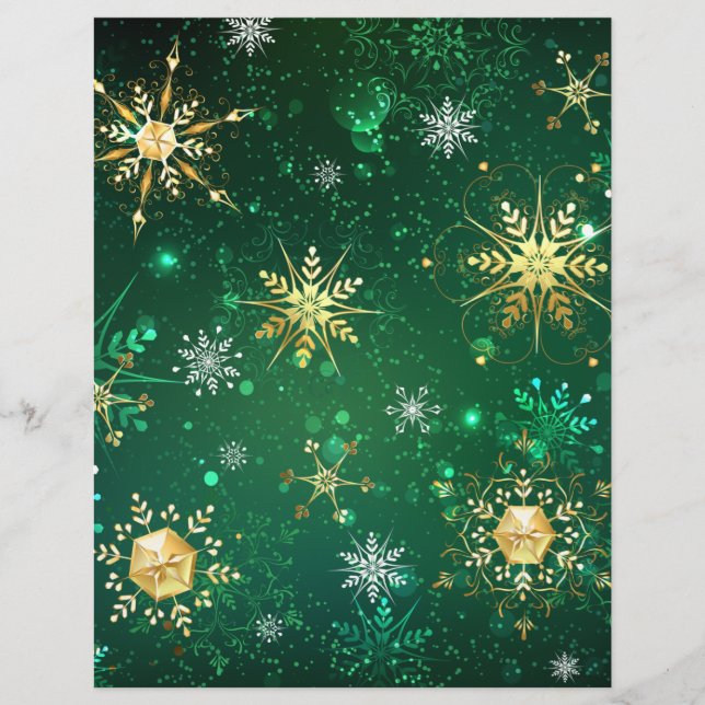 Xmas Golden Snowflakes on Green Background Letterhead (Front)