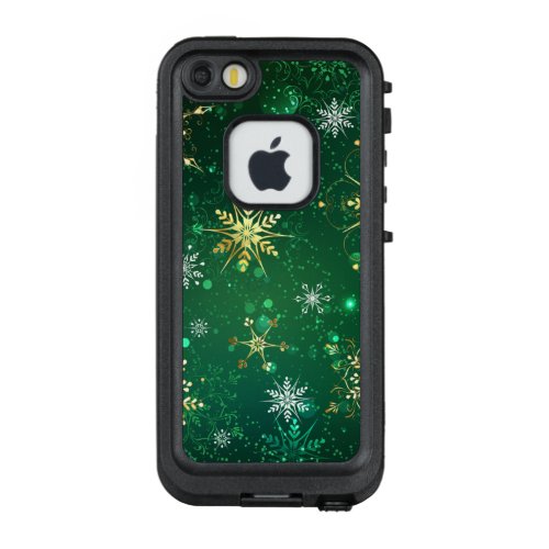 Xmas Golden Snowflakes on Green Background LifeProof FRĒ iPhone SE55s Case