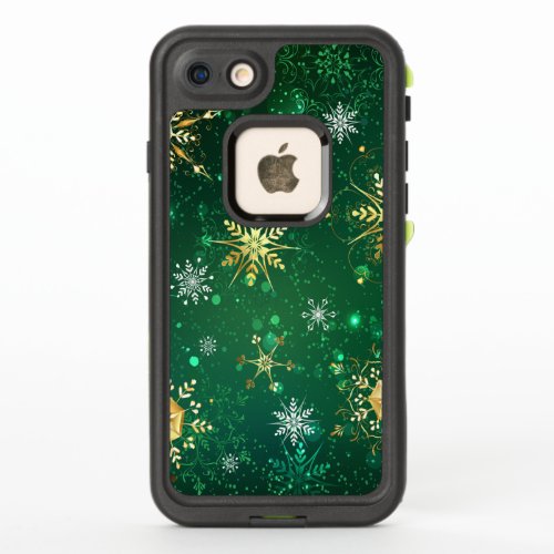 Xmas Golden Snowflakes on Green Background