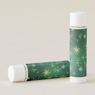Xmas Golden Snowflakes on Green Background Lip Balm