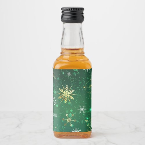 Xmas Golden Snowflakes on Green Background Liquor Bottle Label