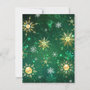 Xmas Golden Snowflakes on Green Background Magnetic Invitation