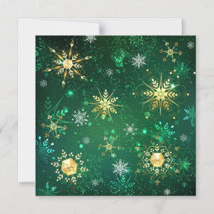 Xmas Golden Snowflakes on Green Background Magnetic Invitation