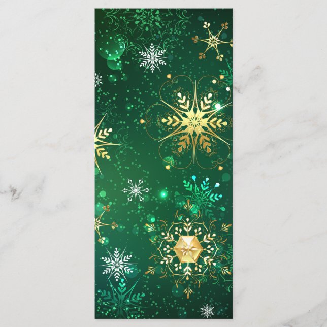 Xmas Golden Snowflakes on Green Background Menu (Front)
