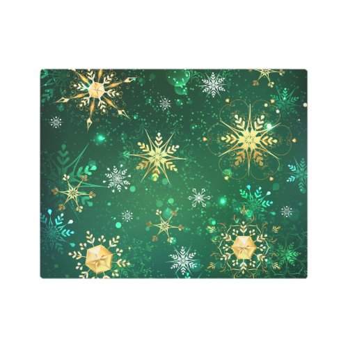 Xmas Golden Snowflakes on Green Background Metal Print