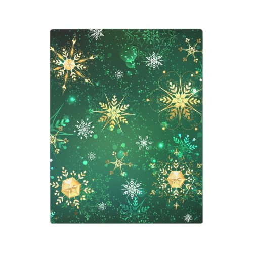 Xmas Golden Snowflakes on Green Background Metal Print