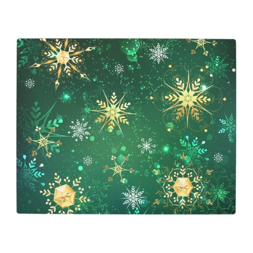 Xmas Golden Snowflakes on Green Background Metal Print