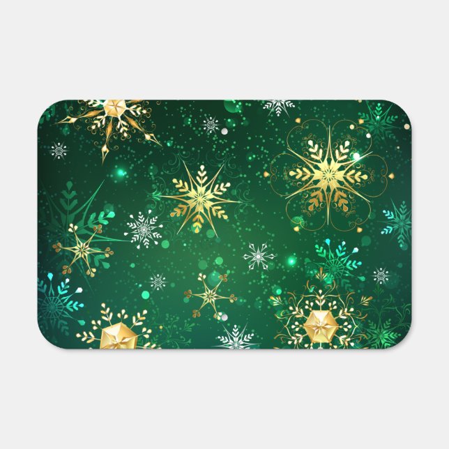 Xmas Golden Snowflakes on Green Background Metal Sign (Front)
