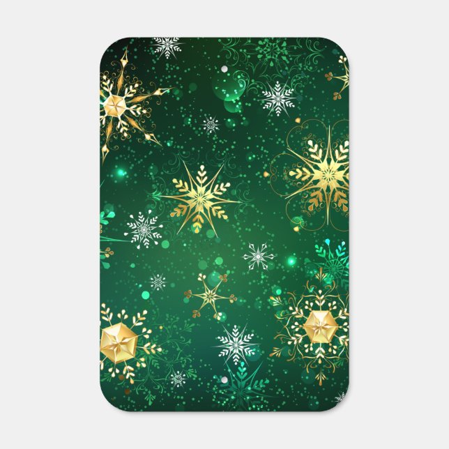 Xmas Golden Snowflakes on Green Background Metal Sign (Front)
