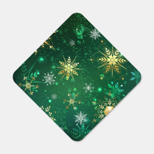 Xmas Golden Snowflakes on Green Background Metal Sign
