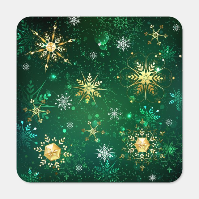 Xmas Golden Snowflakes on Green Background Metal Sign (Front)