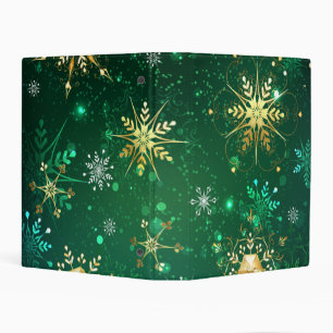 Xmas Golden Snowflakes on Green Background Mini Binder