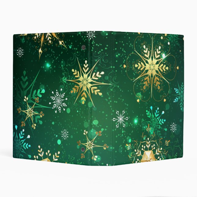 Xmas Golden Snowflakes on Green Background Mini Binder (Background)