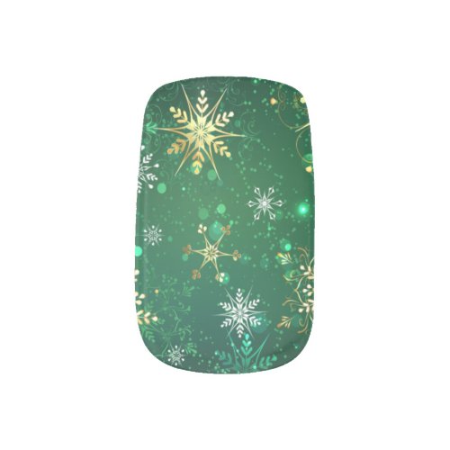Xmas Golden Snowflakes on Green Background Minx Nail Art