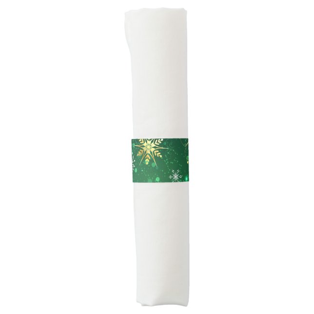 Xmas Golden Snowflakes on Green Background Napkin Bands (Front)