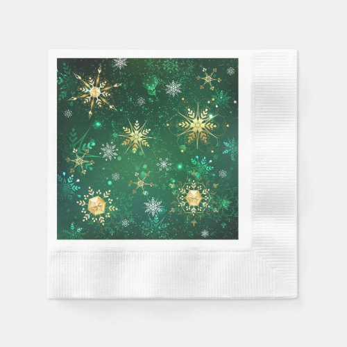 Xmas Golden Snowflakes on Green Background Napkins