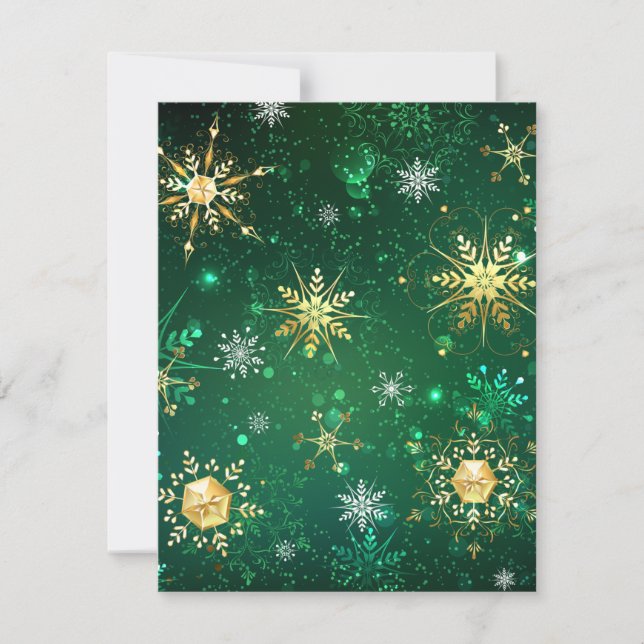 Xmas Golden Snowflakes on Green Background Note Card (Front)