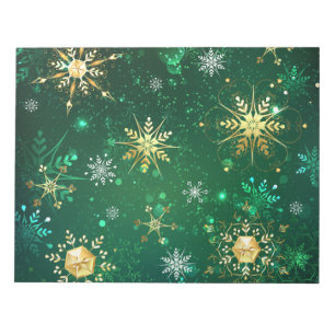 Xmas Golden Snowflakes on Green Background Notepad