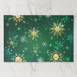 Xmas Golden Snowflakes on Green Background Paper Pad