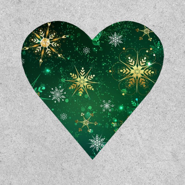 Xmas Golden Snowflakes on Green Background Patch (Front)
