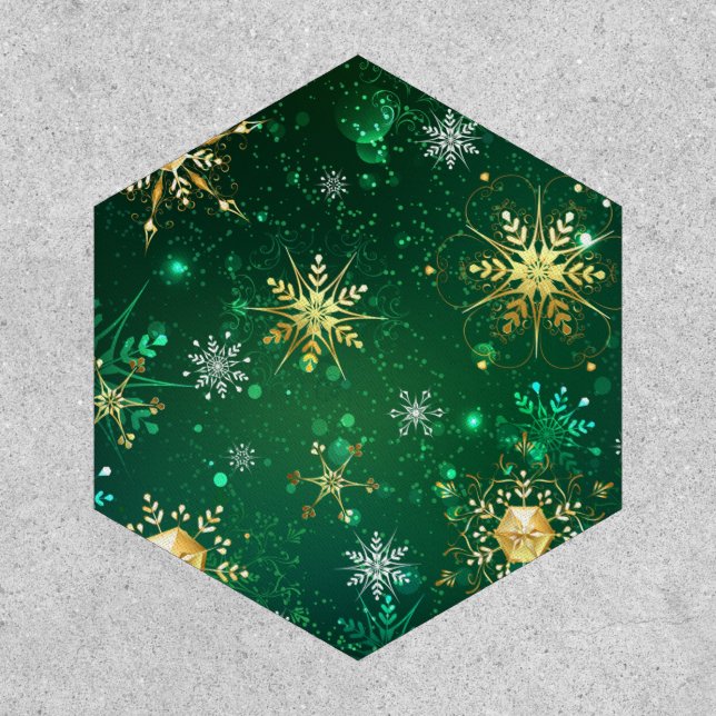 Xmas Golden Snowflakes on Green Background Patch (Front)