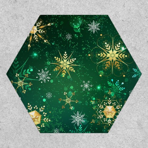 Xmas Golden Snowflakes on Green Background Patch