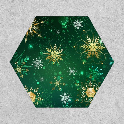 Xmas Golden Snowflakes on Green Background Patch