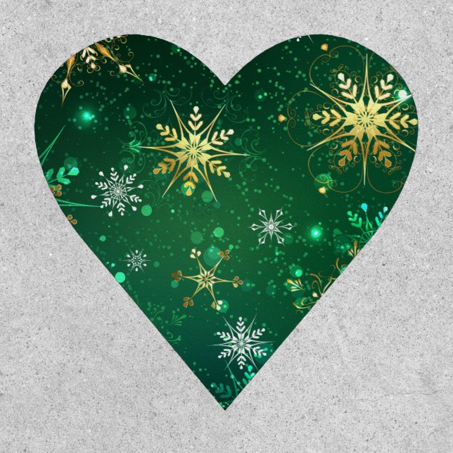 Xmas Golden Snowflakes on Green Background Patch (Front)