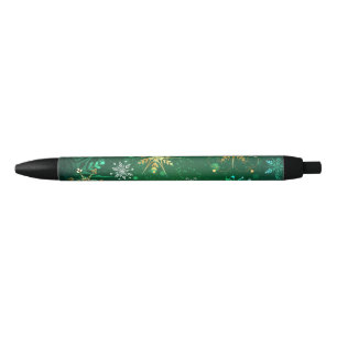 Xmas Golden Snowflakes on Green Background Pen