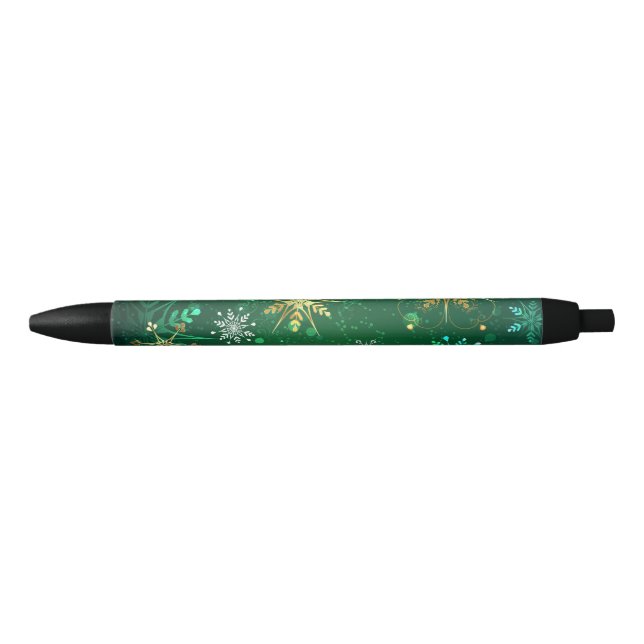 Xmas Golden Snowflakes on Green Background Pen (Front)
