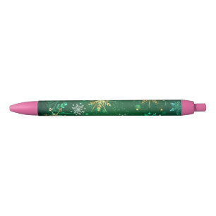 Xmas Golden Snowflakes on Green Background Pen