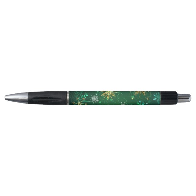 Xmas Golden Snowflakes on Green Background Pen (Front)