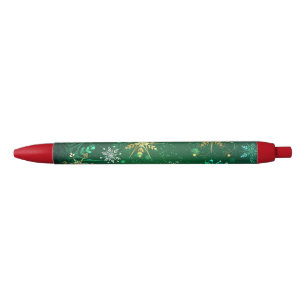 Xmas Golden Snowflakes on Green Background Pen
