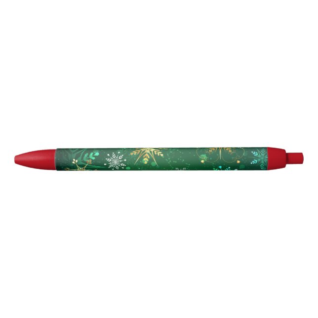 Xmas Golden Snowflakes on Green Background Pen (Front)